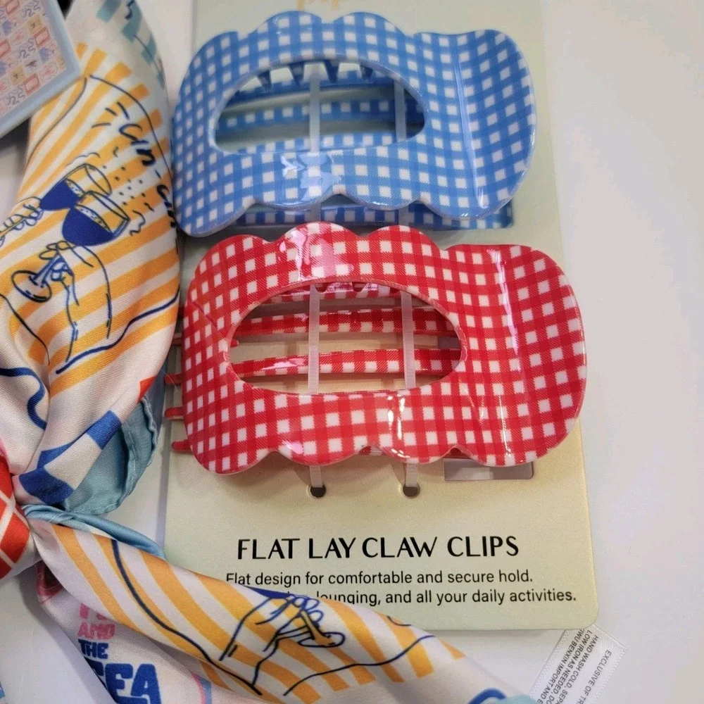 Piper K Lobster Scarf & Rhinestone Lobster Hair Claw Clip Gingham Beach Nautical